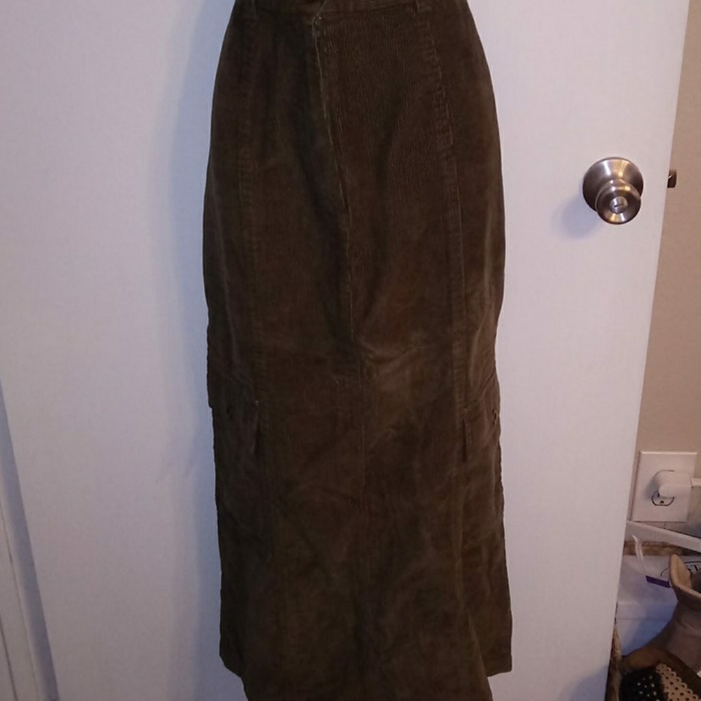 Olive green corduroy long skirt.